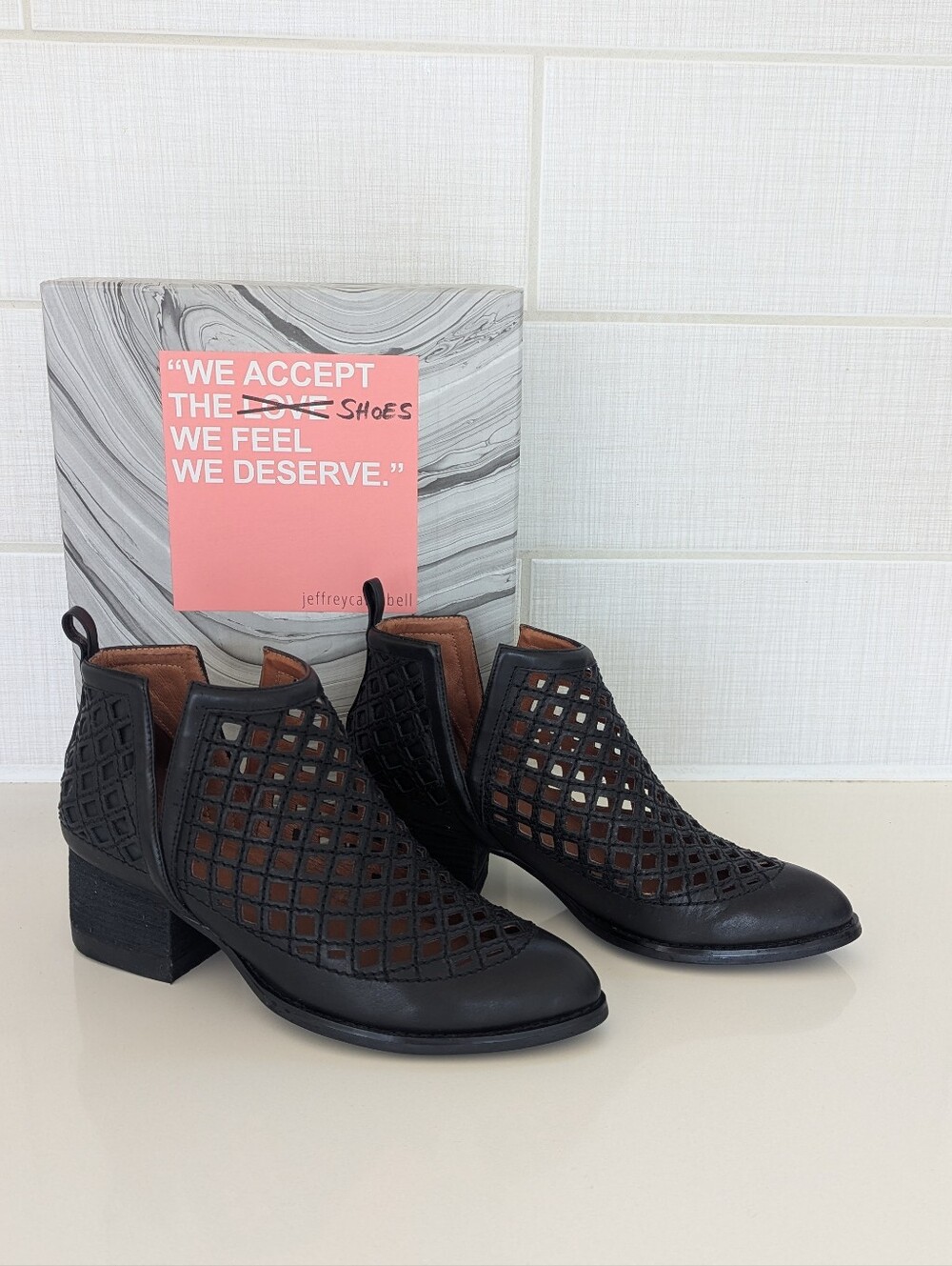 Jeffrey Campbell Genuine Leather Black Cutout Taggart Ankle Booties. Size 8.5.